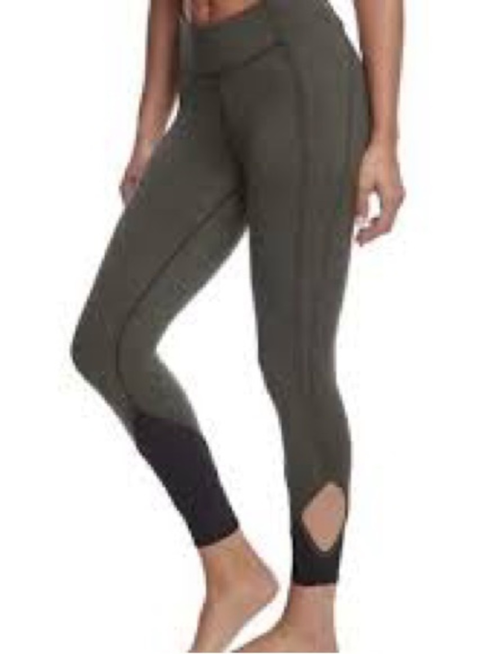 Free People Olive Green High-Rise Leggings with Black Ankle Panel